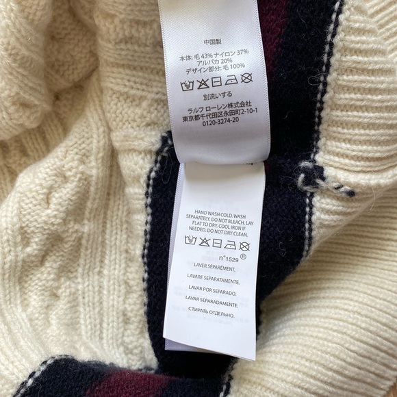 New!🍁Polo Ralph Lauren Cable Knit Alpaca Wool V-Neck Jumper Varsity Sweater XXL - Picture 6 of 15